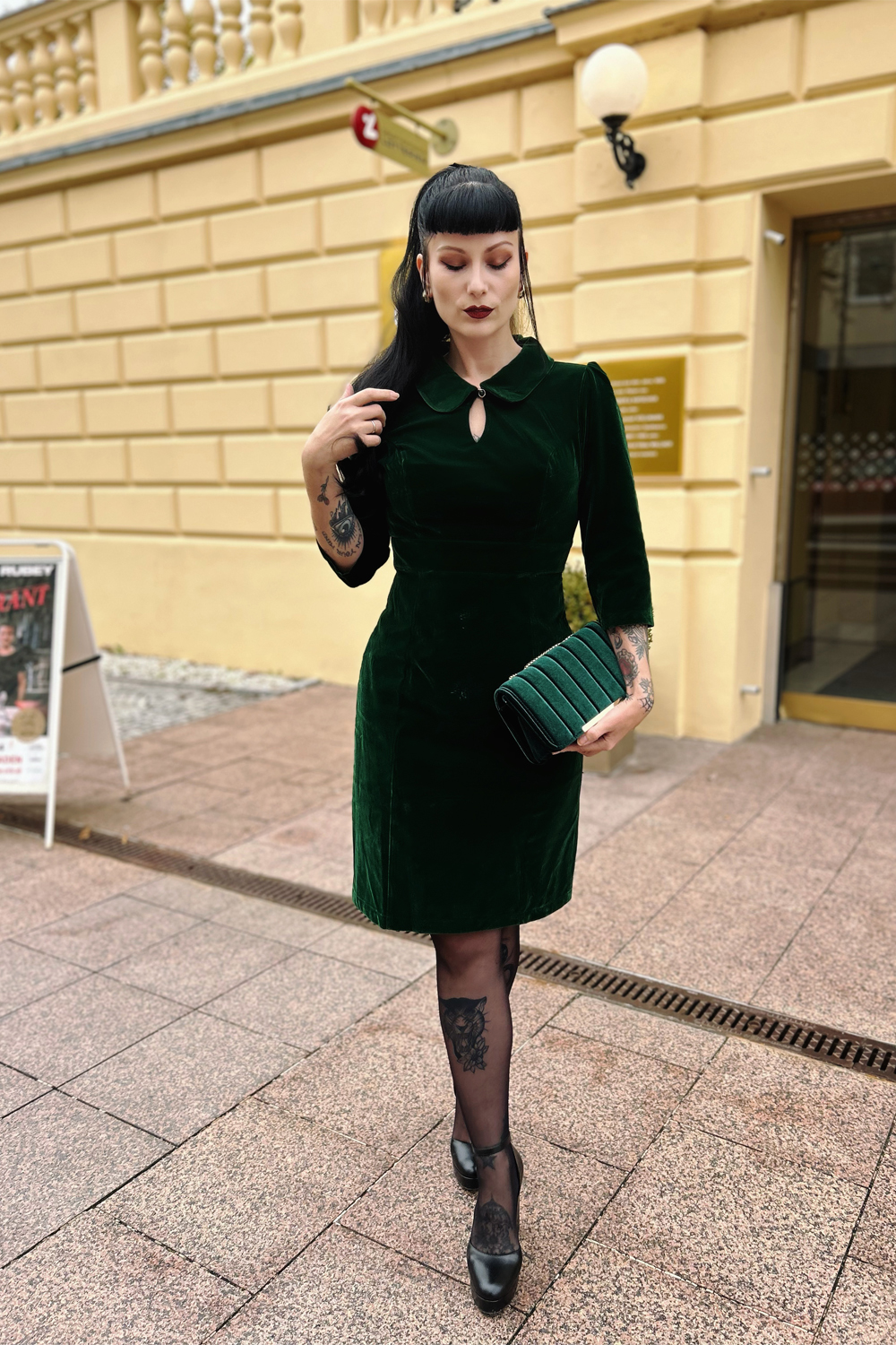 Glamorous Velvet Wiggle Dress in Dark Green